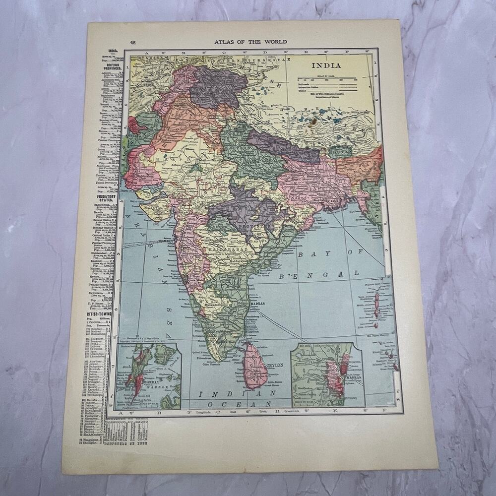 Map of Modern Palestine, India Double Sided 1910 Print V14-7 - Picture 2 of 2